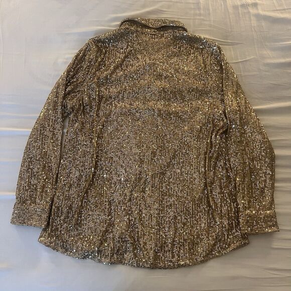 Soft Surroundings Sancerre Sequin Shirt Gold Button Up Petite Large 3GB2650802 - Picture 12 of 13